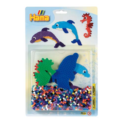 Blister Hama Beads Midi 1100 beads + placas delfín y caballito de mar + papel