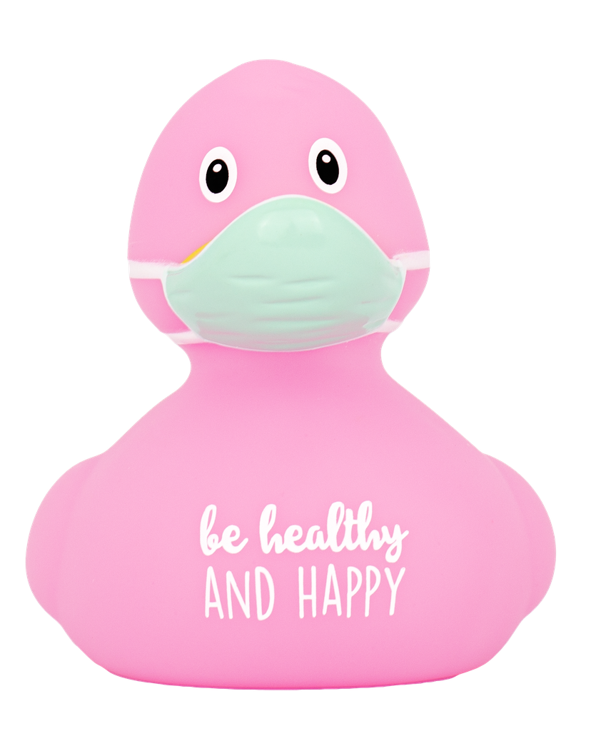 Pato con mascarilla Corona rosa &quot;be healthy and happy&quot;