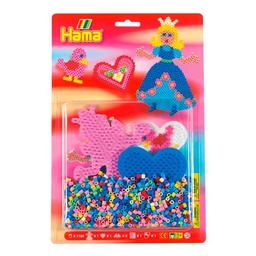 [4067] Blister Hama Beads Midi 1100 beads + placa corazón y princesa + soportes + papel